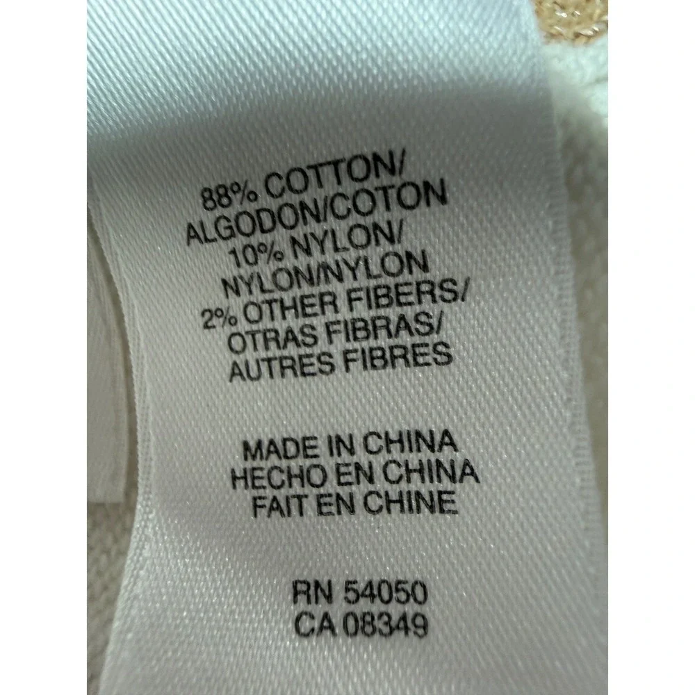 Talbots Ivory Cotton Blend Quarter Zip Sweater Gold Metallic Stripe RN 54050 - Picture 4 of 5